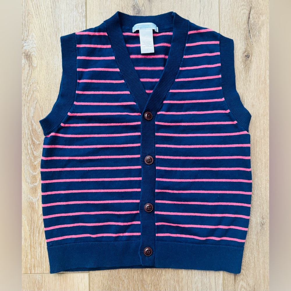 Janie and Jack Boys Salmon Navy Blue Striped Sweater Vest with Buttons Size 4